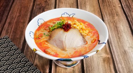 A bowl of spicy tonkatsu ramen