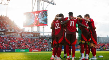 The Toronto FC team gathered in a tight on-field huddle at BMO Field.