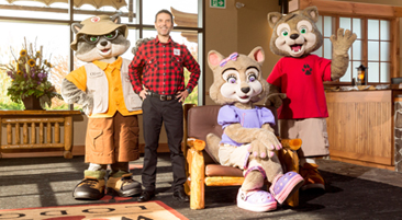 The Great Wolf Lodge mascots and General Manager having some fun